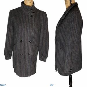 Vintage 1990's Wool Trench Coat Size Medium Stripe